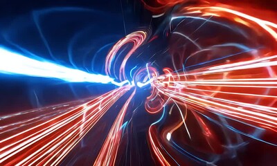 Wall Mural - neon tunnel spirals with glowing red and blue lights, creating a sci-fi vortex effect ideal for warp