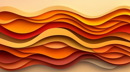 Wall Mural - fluid 3d layered paper waves in warm hues of red and orange. abstract background illustration.