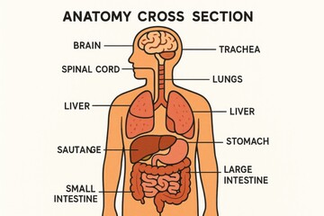Poster - Educational Anatomy Cross Section Illustrating Human Internal Organs and Their Positions Within the Body