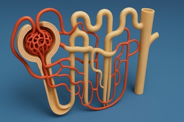 Poster - 3D Medical Illustration Showing the Complex Structure of Human Renal System Including Kidneys and Blood Vessels