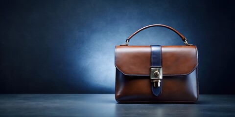 Wall Mural - Minimalist leather bag with intricate hardware on a simple black and navy gradation background material, accessory