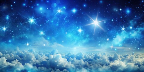 Wall Mural - Mysterious blue sky with scattered clouds and stars in a vast abstract background, bokeh, ,  bokeh,deep space