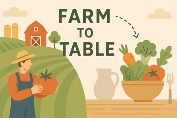 Aufkleber - Farm to Table Concept Illustrating the Journey of Fresh Produce From Harvest to Preparation in a Rustic Setting