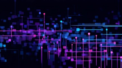 Abstract digital background with glowing blue and purple lines, geometric shapes, and futuristic grid pattern, creating modern technology concept with dynamic vibe, perfect for innovation, network