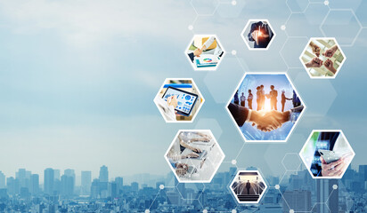 Aufkleber - Collage of various business concepts. Wide angle visual for banners or advertisements.