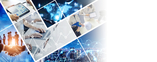 Aufkleber - Collage of various business concepts. Wide angle visual for banners or advertisements.