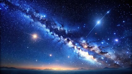 Wall Mural - A vast expanse of stars and galaxies stretched across a dark blue canvas with a few bright shooting stars streaking through it , Night Sky, Starry Night