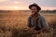 © Nature_Beauty - Joyful Farmer at Sunset in the Wheat Field