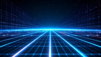 Futuristic technological background with bright lines and network data structure. It provides a sense of depth and complexity, the lines extending into the horizon