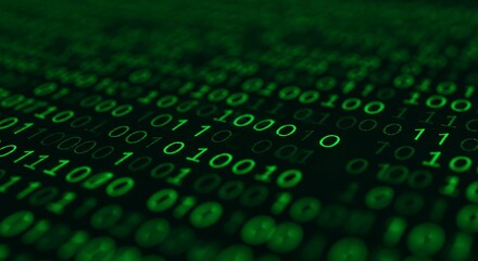green binary code stream background for technology or digital concepts