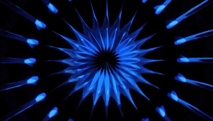 Aufkleber -  geometric blue crystal starburst pattern with sharp prismatic edges on black background for digital art, abstract branding, album cover, web banner, or futuristic print design