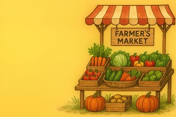 Poster - Colorful Farmers Market Stand Featuring Fresh Vegetables and Fruits in a Vibrant Outdoor Setting