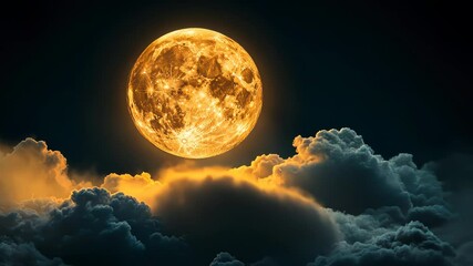 Wall Mural - amber full moon majestically rises above dark, brooding clouds in a night sky