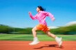 © cheng - Person running on track in pink jacket and orange shorts