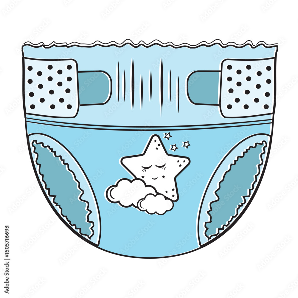 Cartoon-style baby absorbent diapers. Vector illustration for packaging ...