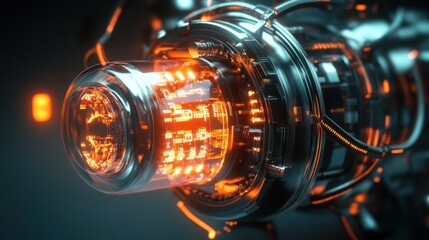 Futuristic machine with digital circuits, glowing with electrical energy, background wallpaper AI generated image