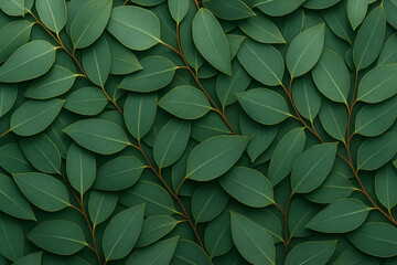 Wall Mural - A lush, green arrangement of leaves creates a vibrant, textured background. Ideal for design projects, nature themes, and organic visuals to enhance any creative work.