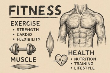Poster - Fitness Concepts Illustrated With Key Elements of Exercise, Muscle, and Health for a Balanced Lifestyle