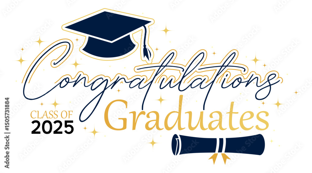Vektor Class of 2025 Congrats greeting sign with academic cap and ...