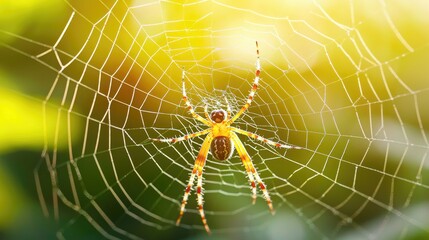 A thin and delicate strand of spider silk glistening in the morning sunlight.