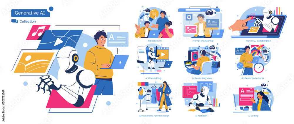 Generative AI Vector Illustrations with Human Collaboration Stock ...