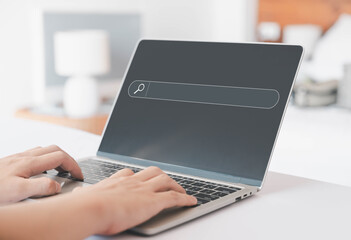 Wall Mural - search bar in the laptop. concept of information research on the Internet online, data from websites. search engine to the browser. social media, and marketing 4