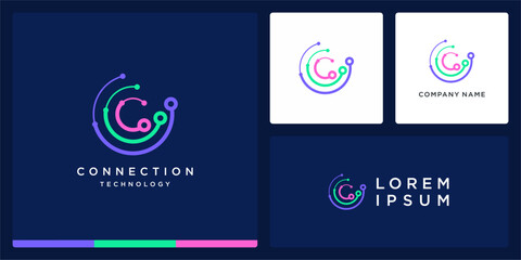Connection global logo tech with dot line