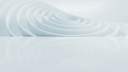 Fototapete - Abstract wavy architectural space with empty concrete floor, Geometric in white sci-fi interior design, 3d rendering background