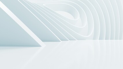 Fototapete - Abstract wavy architectural space with empty concrete floor, Geometric in white sci-fi interior design, 3d rendering background