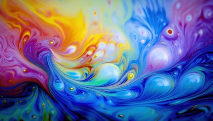 Poster - vibrant fluid swirl with pearl like spheres in abstract rainbow waves for digital art, web design, print background, and brand identity graphics

