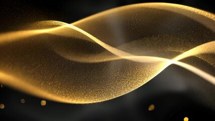 Wall Mural - golden, glowing wave-like particles flowing on a dark background