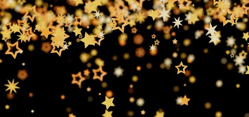 Poster - Shimmering gold stars on black background. Perfect for celebration, holiday, or luxury designs.