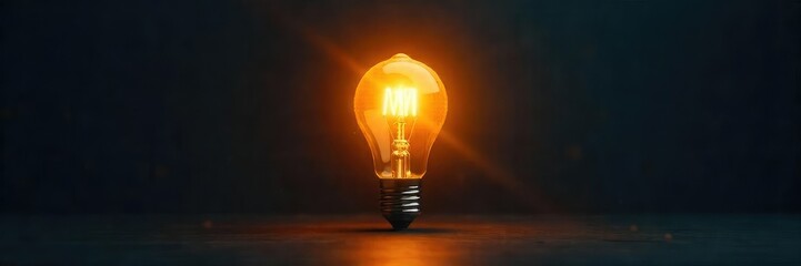 Wall Mural - A single, bright light bulb illuminates a dark room, symbolizing a brilliant idea or innovative concept The contrast highlights the power of inspiration and new beginnings , clean, bulb