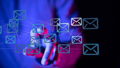 Leinwandbilder - Image of interconnected email icons, representing secure global communication and data exchange.