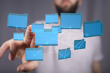 Poster - Conceptual image of data management, networking, and cloud storage.