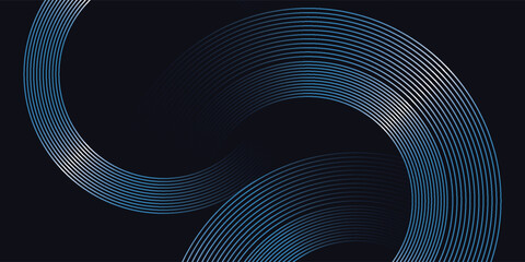 Wall Mural - abstract blue geometric lines glowing on dark blue background. modern shiny blue circle lines patter