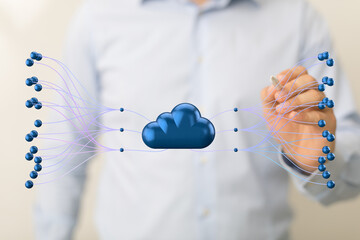 Leinwandbilder - Visual representation of cloud computing, data connections, and global network infrastructure.