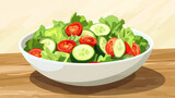 Healthy green salad with dressing a large bowl