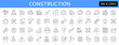 © warmworld - Construction thin line icons set. Builder, design, crane, construction, tools, house, repair, build icon. Editable stroke. Vector