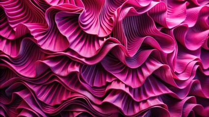 Fototapete - Abstract pink fabric with soft, flowing ruffles, creating a textural and visually captivating design.