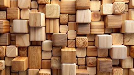 Aufkleber - A textured background of wooden blocks arranged in a random pattern, showcasing the natural beauty of wood grain and various shapes