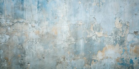 Poster - A weathered blue and yellow wall texture with peeling paint and cracks creating a distressed and vintage aesthetic.