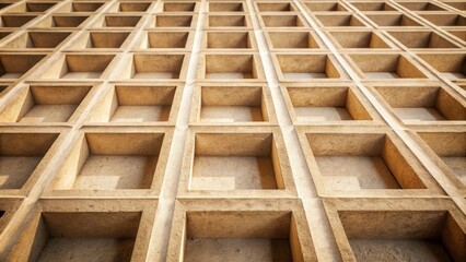Leinwandbilder - A textured concrete wall with a repeating pattern of square recesses, creating a visually striking and minimalist design.