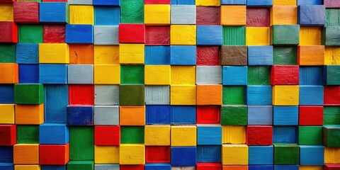 Aufkleber - An abstract colorful pattern formed by arranging various shades of painted wooden blocks in a grid-like arrangement.
