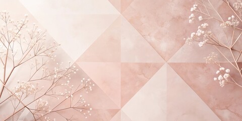 Fototapete - Delicate white blossoms arranged on a soft pink geometric background, creating a subtle and elegant visual composition.