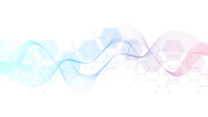 Wall Mural - health care abstract background with hexagons, lines and dots. medical innovation banner template co