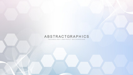 Wall Mural - modern science background with lines, dots and hexagons. wave flow abstract background. molecular st