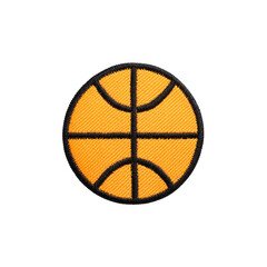 round orange basketball patch with black stitching, featuring classic basketball design. patch is em