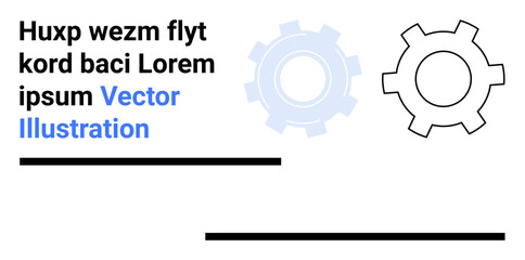 Gear outlines and text blocks in clean design layout. Ideal for technology, teamwork, mechanics, productivity, innovation, engineering, automation, simple landing page
