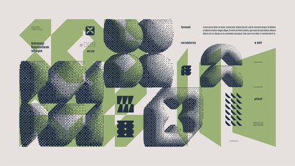 Aufkleber - Dithering bitmap abstract vector color background with Postmodern geometric graphic brutalism shapes, Y2K bold vector pixelated modernism artwork banner inspiration retro 8-bit aesthetic, asparagus 10